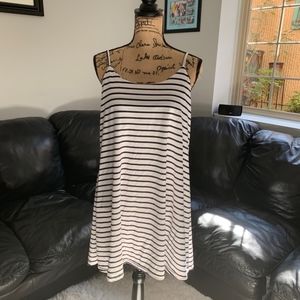 Navy blue and white striped sun dress